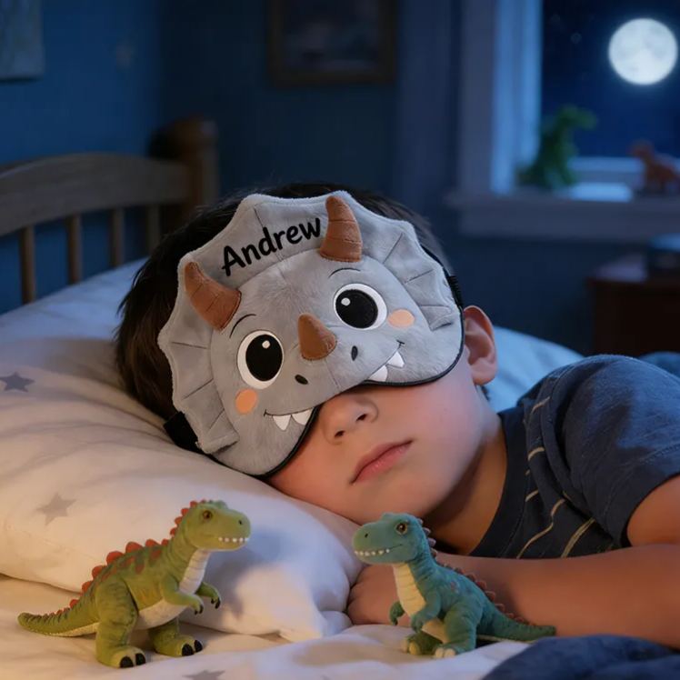 Personalized Whimsical Dinosaur Sleep Eye Mask Engravable Eye Cover Comfortable Gift for Children
