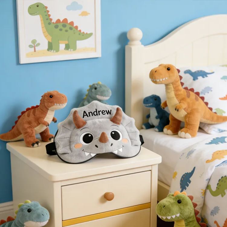Personalized Whimsical Dinosaur Sleep Eye Mask Engravable Eye Cover Comfortable Gift for Children