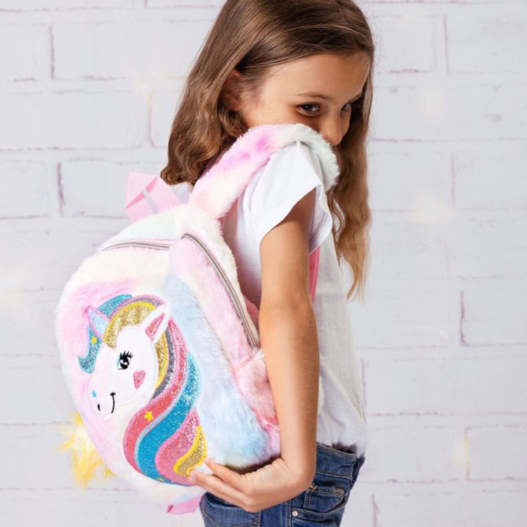 Personalized Cute Dream Horse Theme Custom Name Soft Plush Pink Girls School Travel Backpack