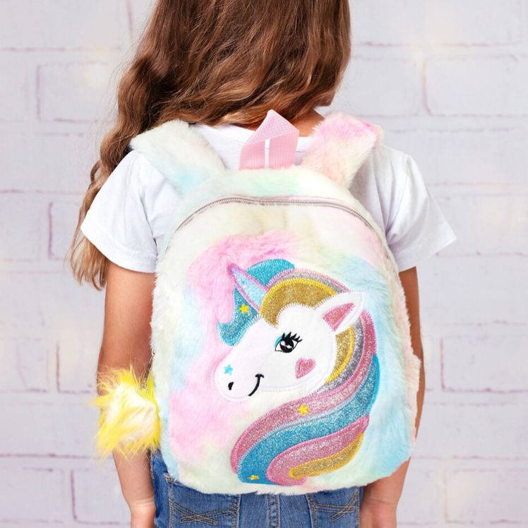 Personalized Cute Dream Horse Theme Custom Name Soft Plush Pink Girls School Travel Backpack