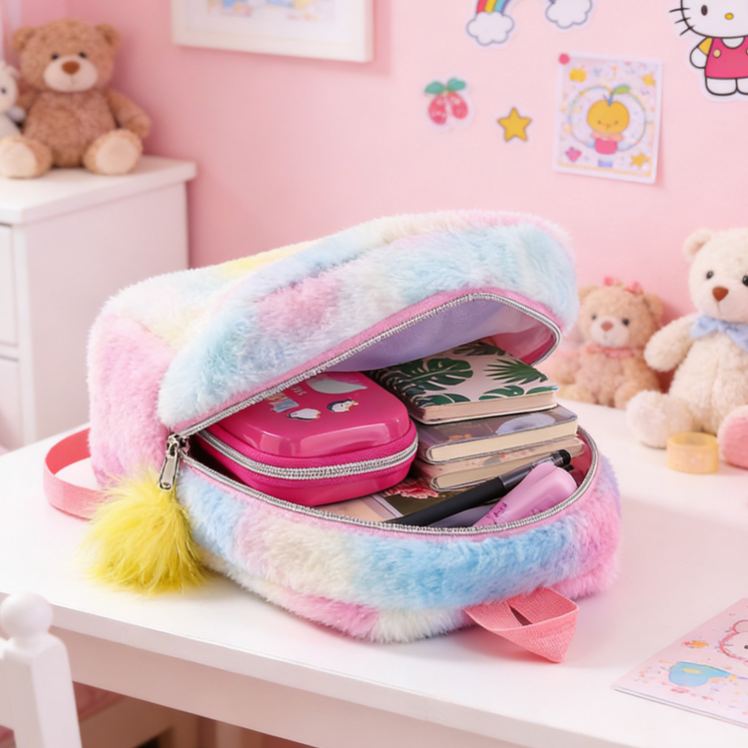 Personalized Cute Dream Horse Theme Custom Name Soft Plush Pink Girls School Travel Backpack