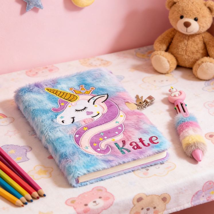 Personalized Magical Dream Horse Theme Custom Name Colorful Furry Kids Writing Journal Notebook