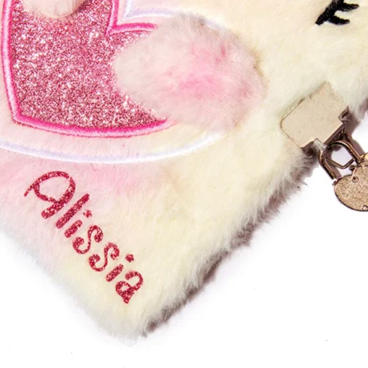 Personalized Adorable Rainbow Teddy Pattern Custom Name Soft Fluffy Kids Writing Notebook