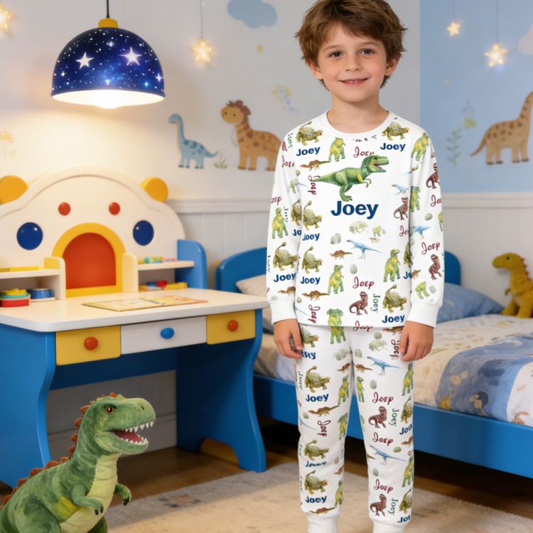 Personalized Adorable Theme Custom Name Warm Soft Flannel Kids Loungewear Pajama Set