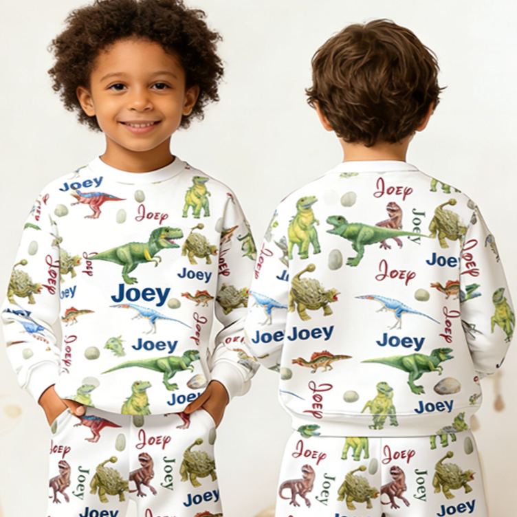 Personalized Adorable Theme Custom Name Warm Soft Flannel Kids Loungewear Pajama Set