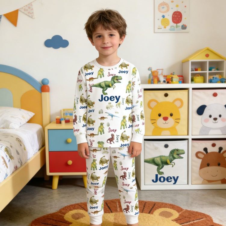 Personalized Adorable Theme Custom Name Warm Soft Flannel Kids Loungewear Pajama Set