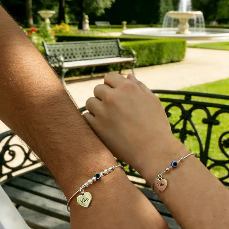 Personalized 925 Sterling Silver Beaded Evil Eye Bracelet Jewelry Gift for Couples