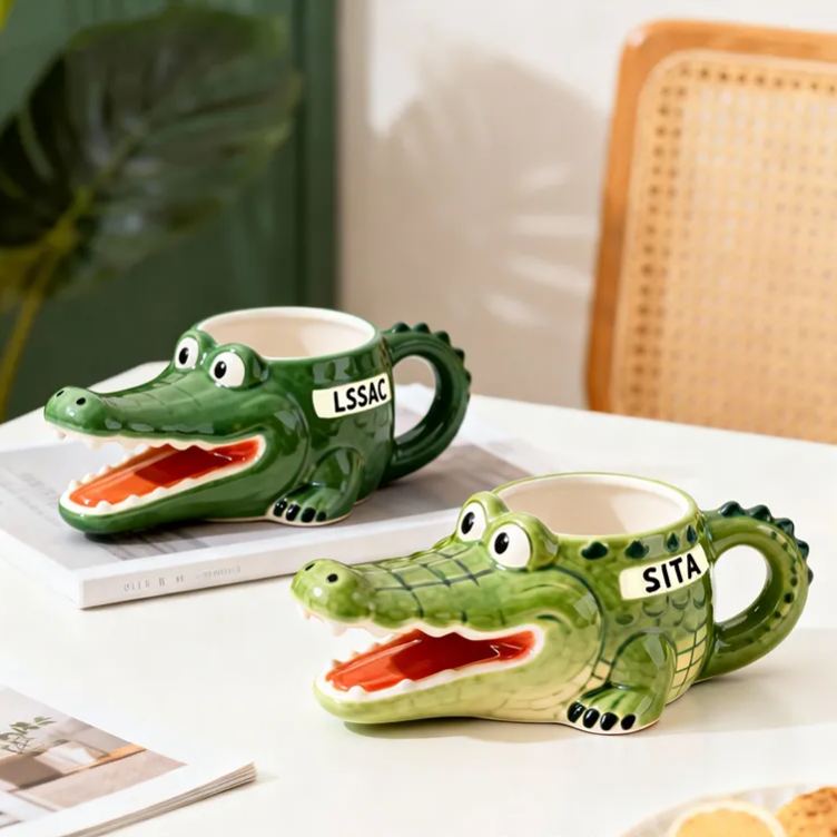 Personalized Crocodile Couple Mug Engraved Ceramic Cup Gift for Couples Valentine Anniversary Gift