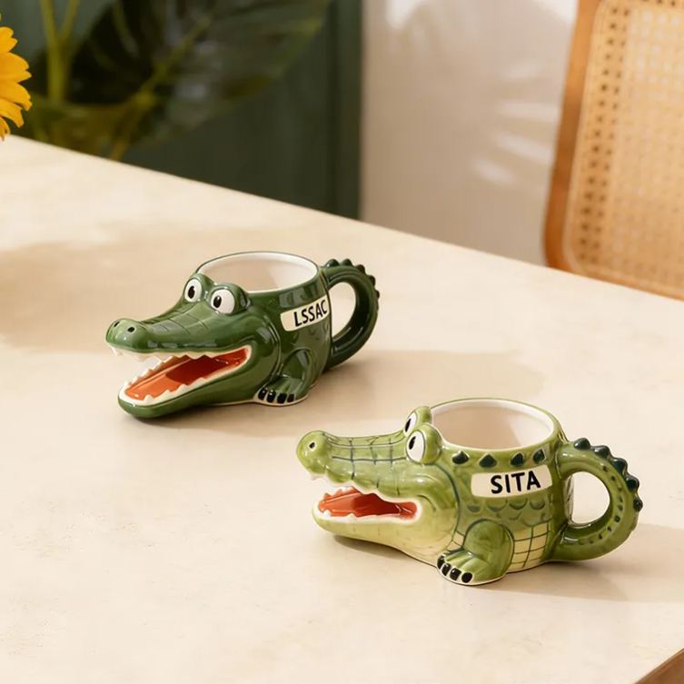 Personalized Crocodile Couple Mug Engraved Ceramic Cup Gift for Couples Valentine Anniversary Gift