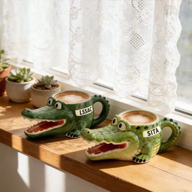 Personalized Crocodile Couple Mug Engraved Ceramic Cup Gift for Couples Valentine Anniversary Gift