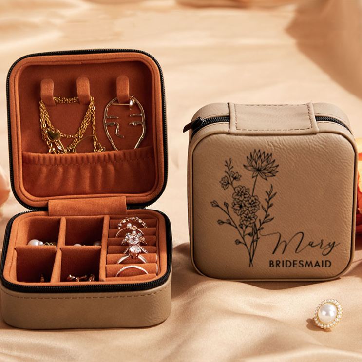 Personalized Bridesmaid Birth Flower Jewelry Box Bride Moth Flower Jewelry Box Maid of Honor Name Ring Box Bachelorette Party Favor Bridal Shower Gift