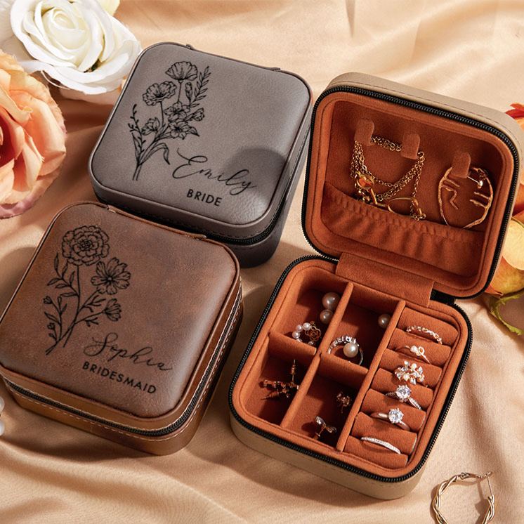 Personalized Bridesmaid Birth Flower Jewelry Box Bride Moth Flower Jewelry Box Maid of Honor Name Ring Box Bachelorette Party Favor Bridal Shower Gift