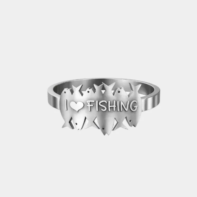 Personalized I Love Fishing & You Ring Engraved Romantic Gift for Anglers Fisherman's Surprise Present