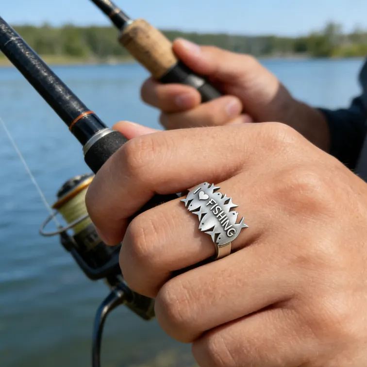 Personalized I Love Fishing & You Ring Engraved Romantic Gift for Anglers Fisherman's Surprise Present