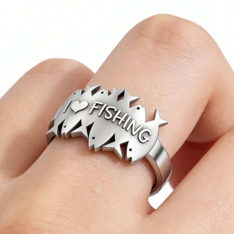 Personalized I Love Fishing & You Ring Engraved Romantic Gift for Anglers Fisherman's Surprise Present