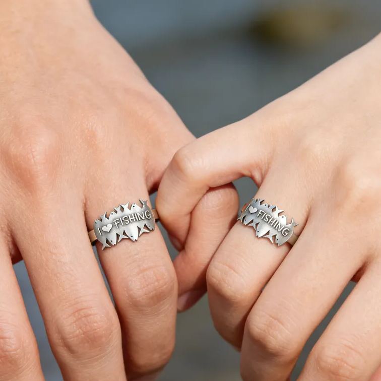 Personalized I Love Fishing & You Ring Engraved Romantic Gift for Anglers Fisherman's Surprise Present