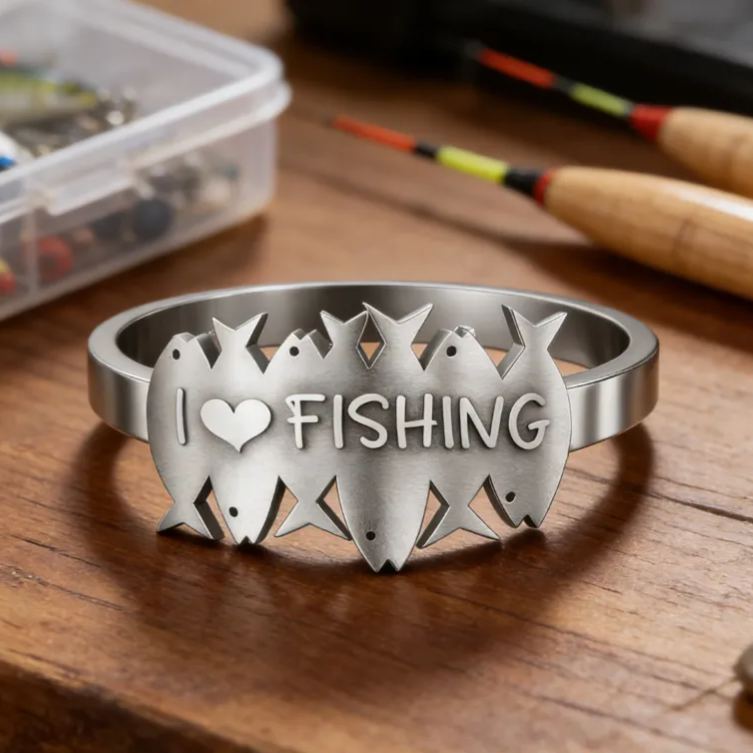 Personalized I Love Fishing & You Ring Engraved Romantic Gift for Anglers Fisherman's Surprise Present