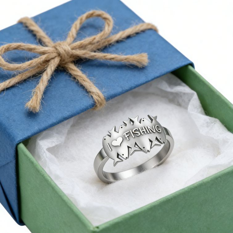 Personalized I Love Fishing & You Ring Engraved Romantic Gift for Anglers Fisherman's Surprise Present