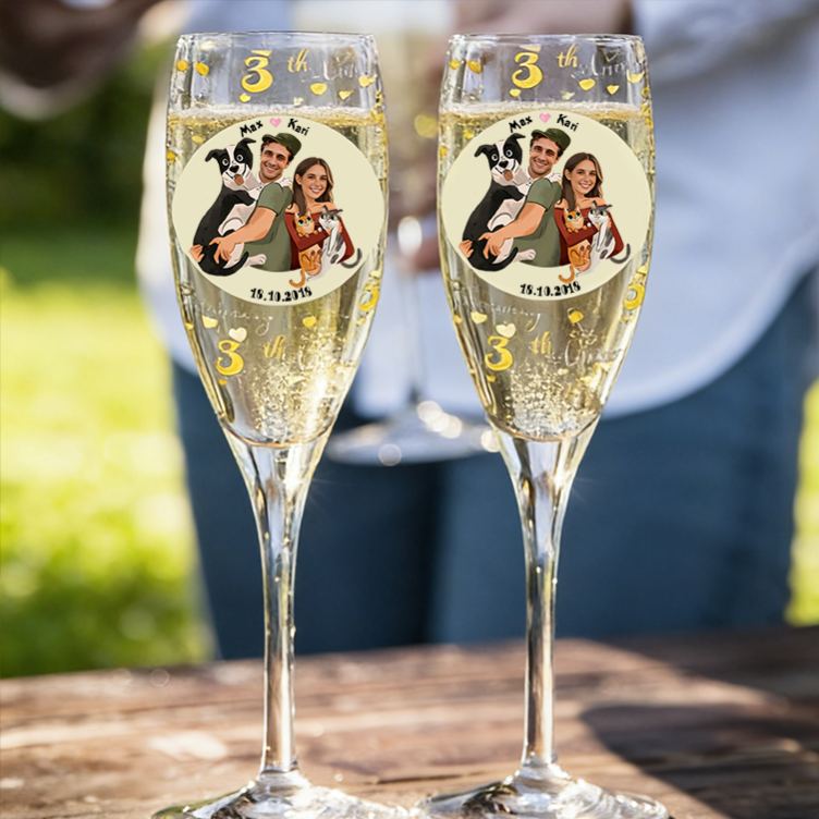 Personalized Sweet Moments Champagne Flute Laser Engraved Custom Photo & Text Gift for Couples Valentine's Present