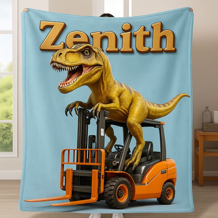 Personalized Dinosaur And Digger Theme Custom Name Fun Kids Cozy Bedroom Decor Blanket Blanket