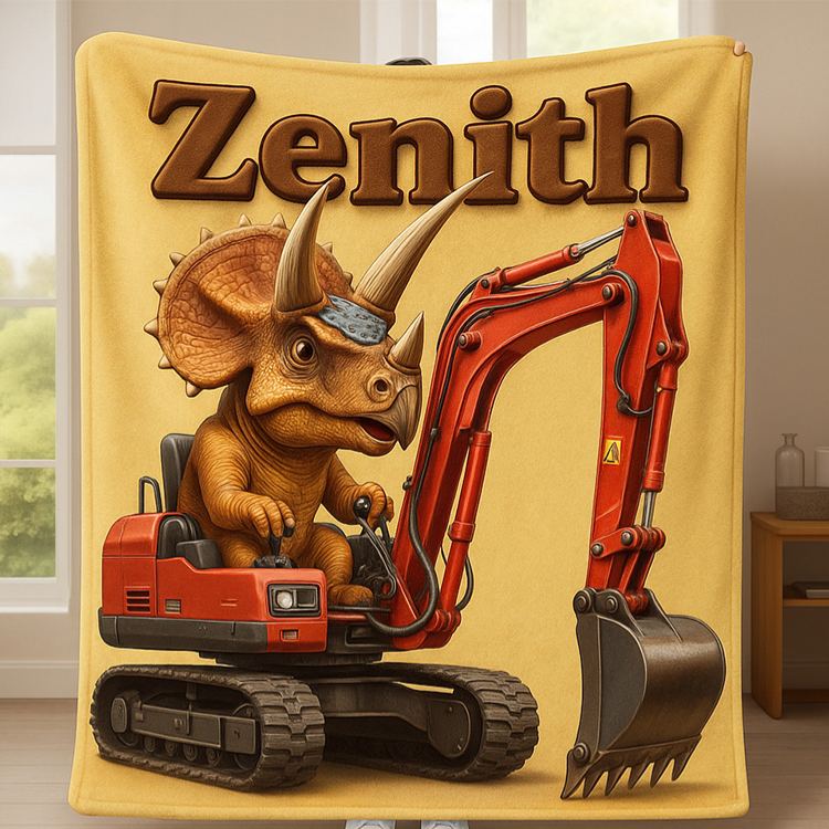 Personalized Dinosaur And Digger Theme Custom Name Fun Kids Cozy Bedroom Decor Blanket Blanket