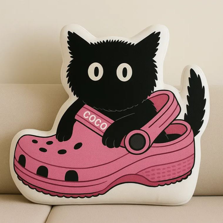 Personalized Cute Cat Throw Pillow Custom Throw Pillow with Name Black Cat Pillow Cute Plush Decor Gift for Kids Cat Lovers Home Decoration