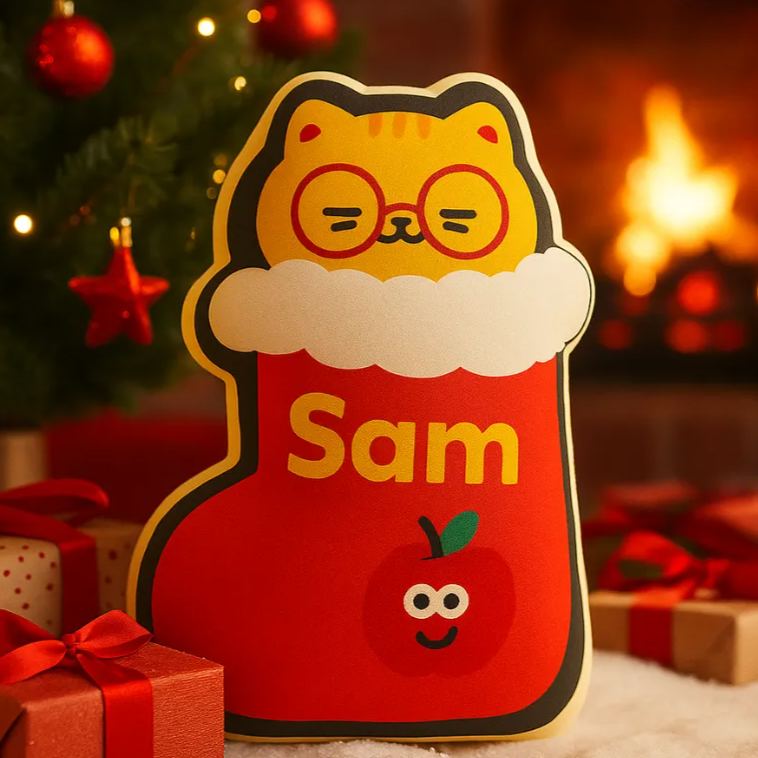 Personalized Throw Pillow for Christmas Cute Cat Pillow Custom Throw Pillow with Name Cute Festive Decor Gift for Kids Family Cat Lovers