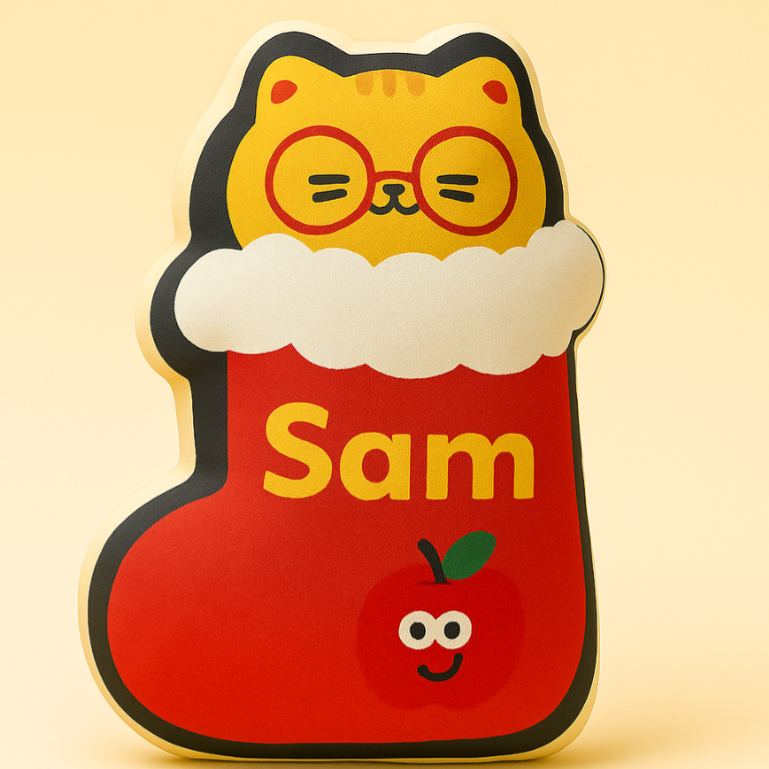 Personalized Throw Pillow for Christmas Cute Cat Pillow Custom Throw Pillow with Name Cute Festive Decor Gift for Kids Family Cat Lovers