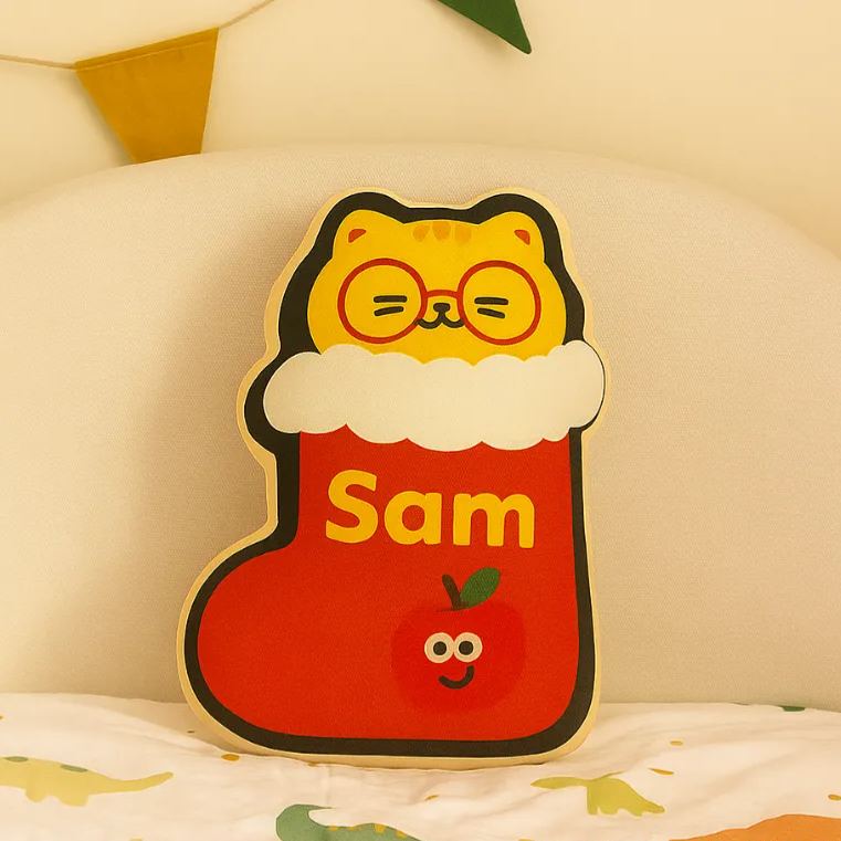 Personalized Throw Pillow for Christmas Cute Cat Pillow Custom Throw Pillow with Name Cute Festive Decor Gift for Kids Family Cat Lovers