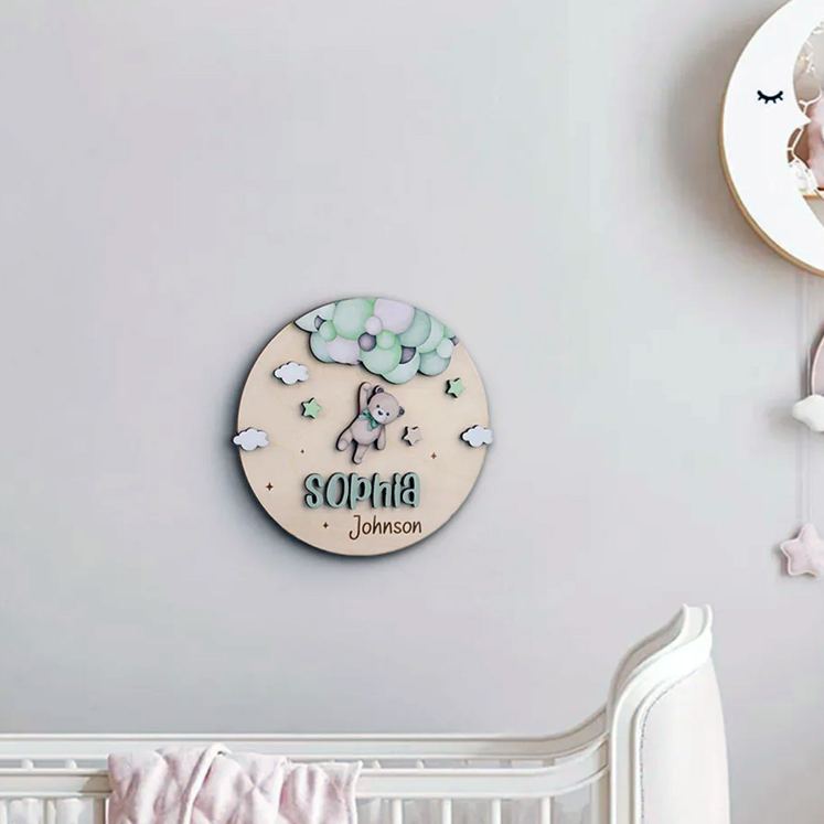 Personalized Teddy Bear Wooden Baby Announcement Sign with Name and Birth Stats Baby Shower Gift for Newborns Expectant Parents