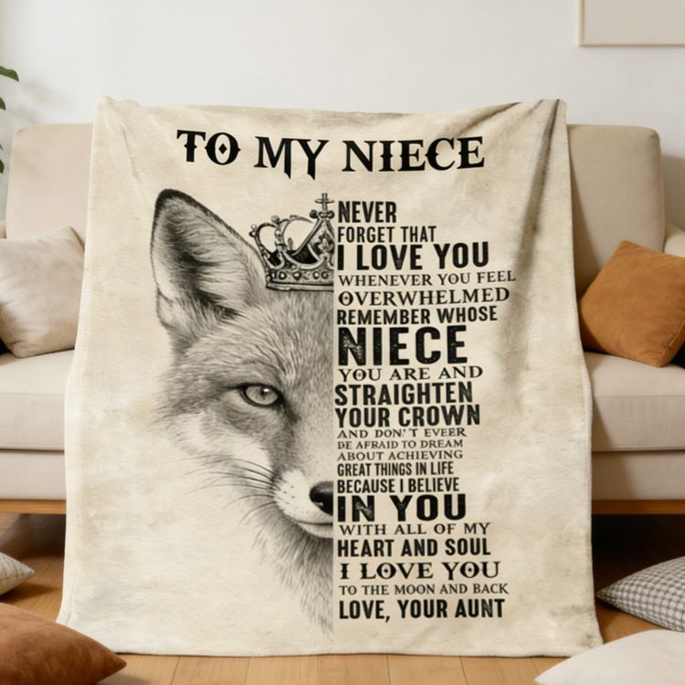 Personalized To My Niece Fox Pattern Custom Quote Warm Cozy Throw Gift Blanket Blanket