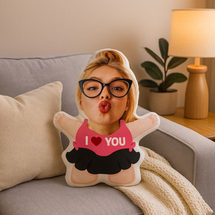 Personalized Face Pillow iLove You Thow Pillow Custom 3D Photo Pillow Funny Humanoid Body Pillow Unique Gift for Couples Friends and Loved Ones