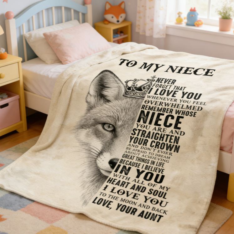 Personalized To My Niece Fox Pattern Custom Quote Warm Cozy Throw Gift Blanket Blanket