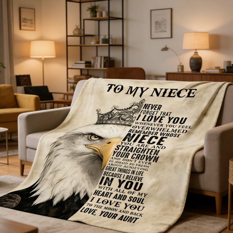 Personalized To My Niece Eagle Pattern Custom Quote Warm Cozy Throw Gift Blanket Blanket