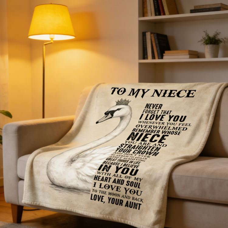 Personalized To My Niece Swan Pattern Custom Quote Warm Cozy Throw Gift Blanket Blanket
