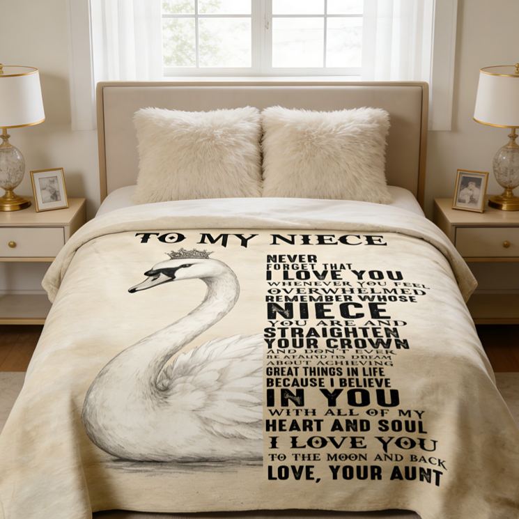 Personalized To My Niece Swan Pattern Custom Quote Warm Cozy Throw Gift Blanket Blanket