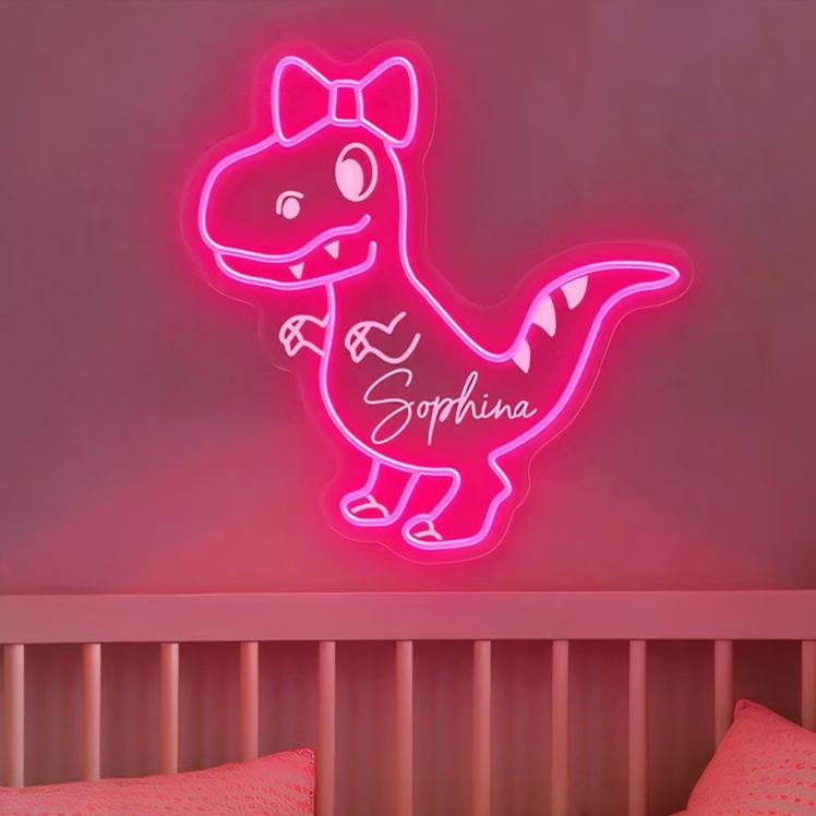 Personalized Fun Cartoon Dinosaur Outline Name Lamp Ideal For Nursery Decoration Neon Sign