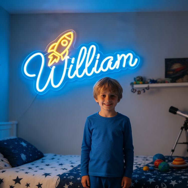 Personalized Custom Name Rocket Shape LED Light For Kids Space Room Decor Neon Sign