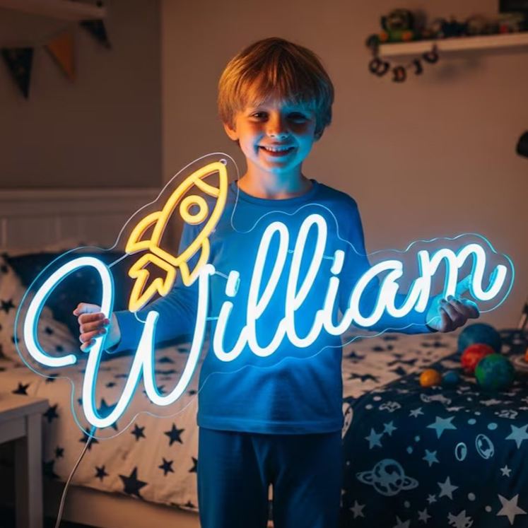 Personalized Custom Name Rocket Shape LED Light For Kids Space Room Decor Neon Sign