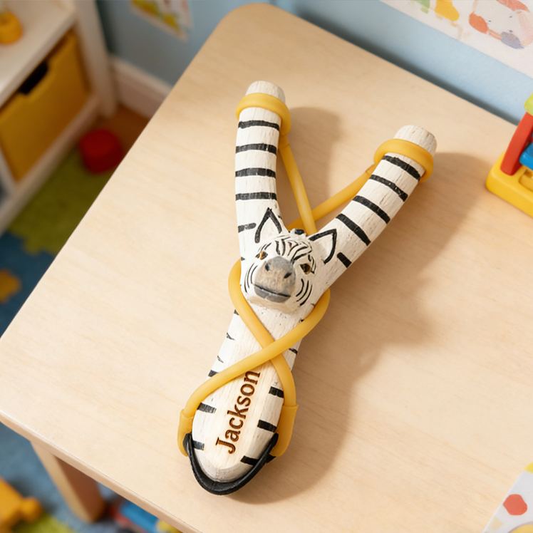 Personalized Handmade Animal Wooden Slingshot Hand-Painted Toy Log Slingshot Gift for Kid