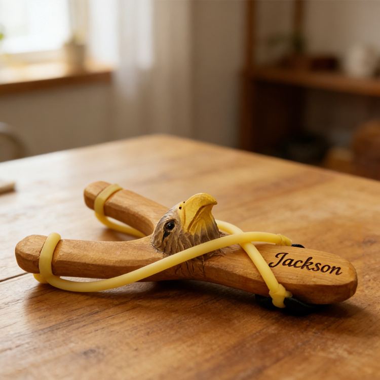 Personalized Handmade Animal Wooden Slingshot Hand-Painted Toy Log Slingshot Gift for Kid