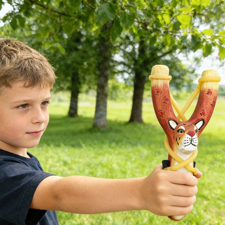 Personalized Handmade Animal Wooden Slingshot Hand-Painted Toy Log Slingshot Gift for Kid