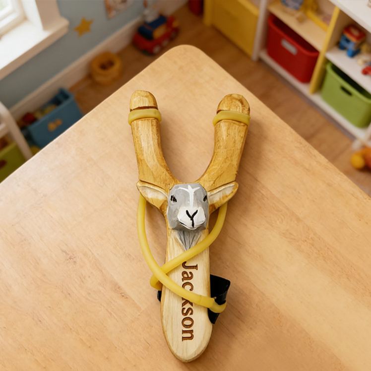 Personalized Handmade Animal Wooden Slingshot Hand-Painted Toy Log Slingshot Gift for Kid