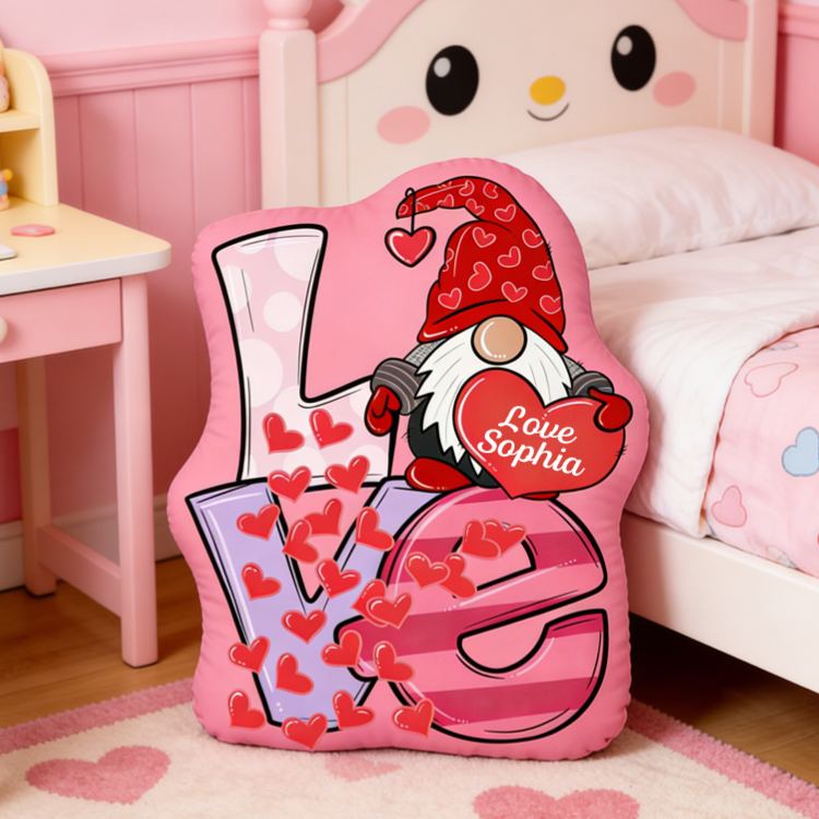 Personalized Romantic Gnome And Heart Custom Name Pillow For Kids Room Decor Graphic 3D Print Pillow Valentine's Day Gift