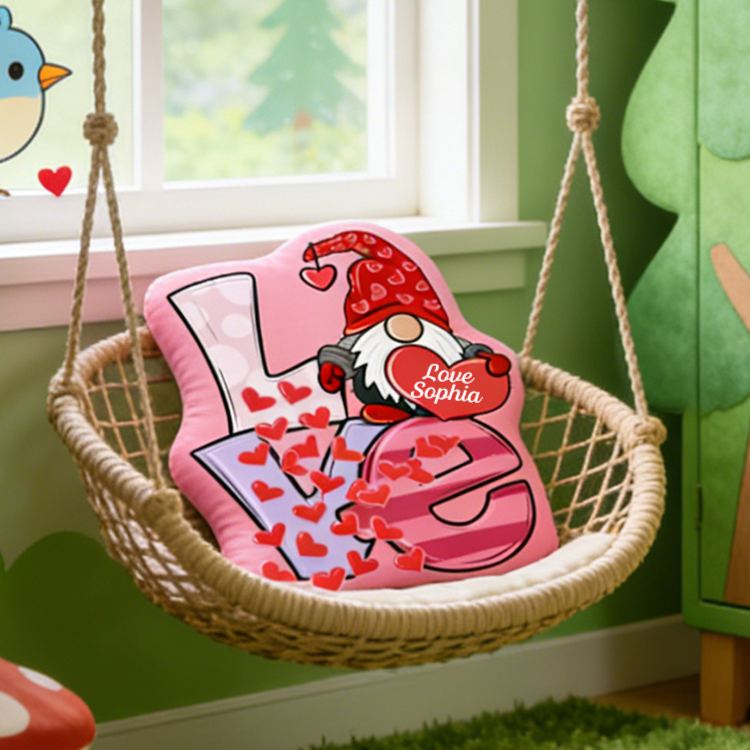 Personalized Romantic Gnome And Heart Custom Name Pillow For Kids Room Decor Graphic 3D Print Pillow Valentine's Day Gift