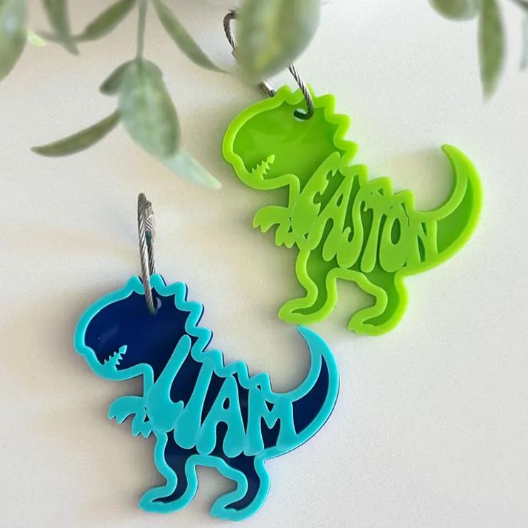 Personalized Cute Dinosaur Name Tag Keychain For Kids With Fun Prehistoric Theme Keychain