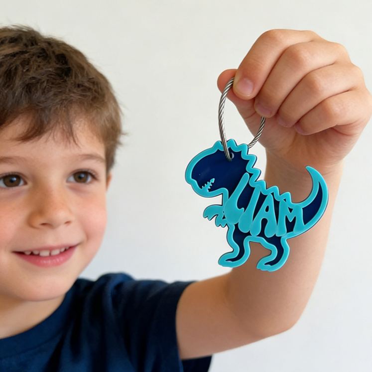 Personalized Cute Dinosaur Name Tag Keychain For Kids With Fun Prehistoric Theme Keychain