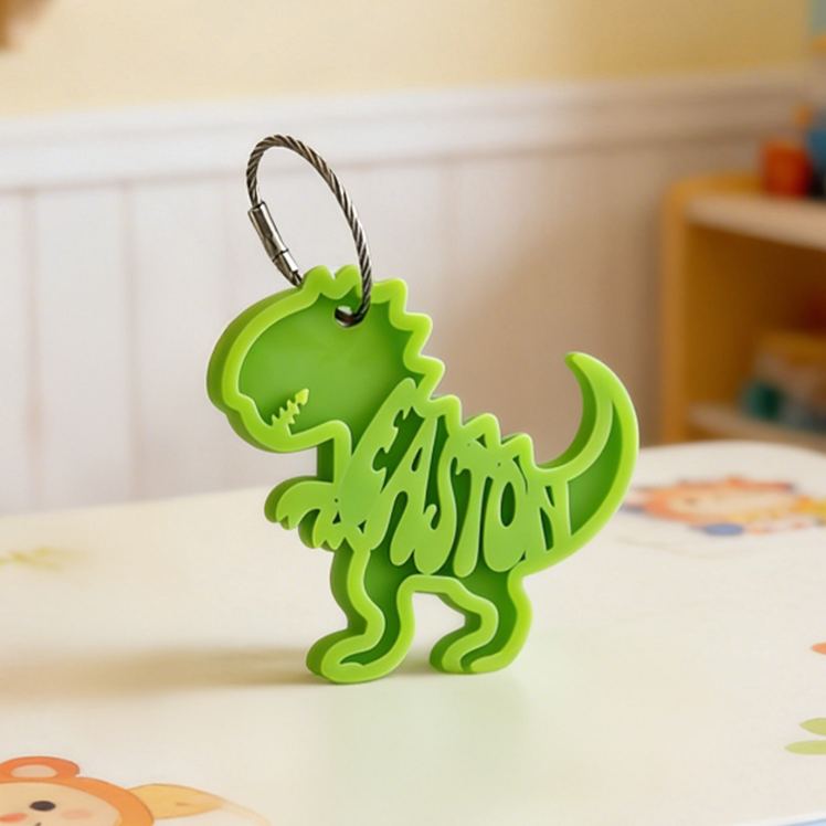 Personalized Cute Dinosaur Name Tag Keychain For Kids With Fun Prehistoric Theme Keychain