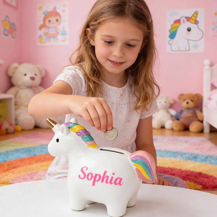 Personalized Cute Dream Horse Money Bank For Girls With Colorful Rainbow Ceramic Piggy Bank