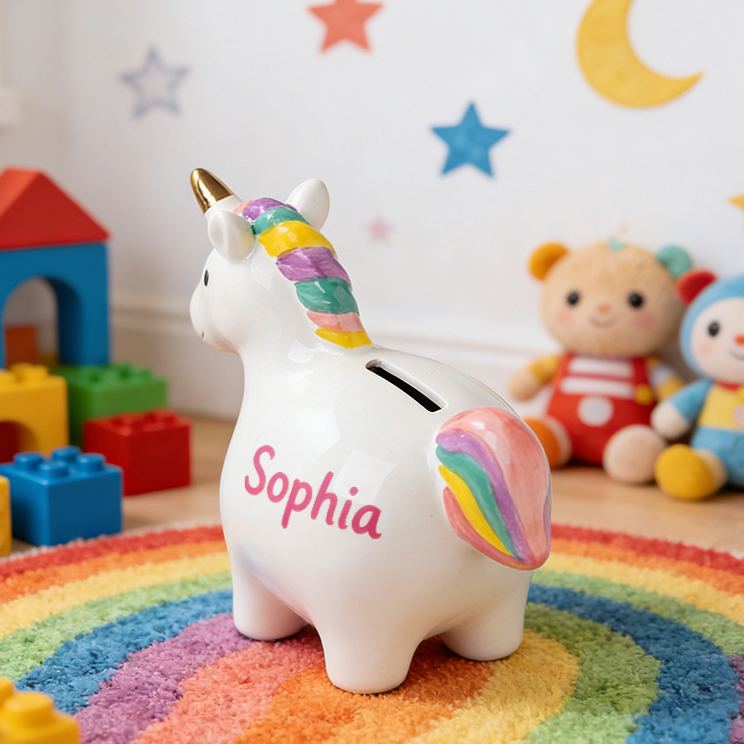 Personalized Cute Dream Horse Money Bank For Girls With Colorful Rainbow Ceramic Piggy Bank